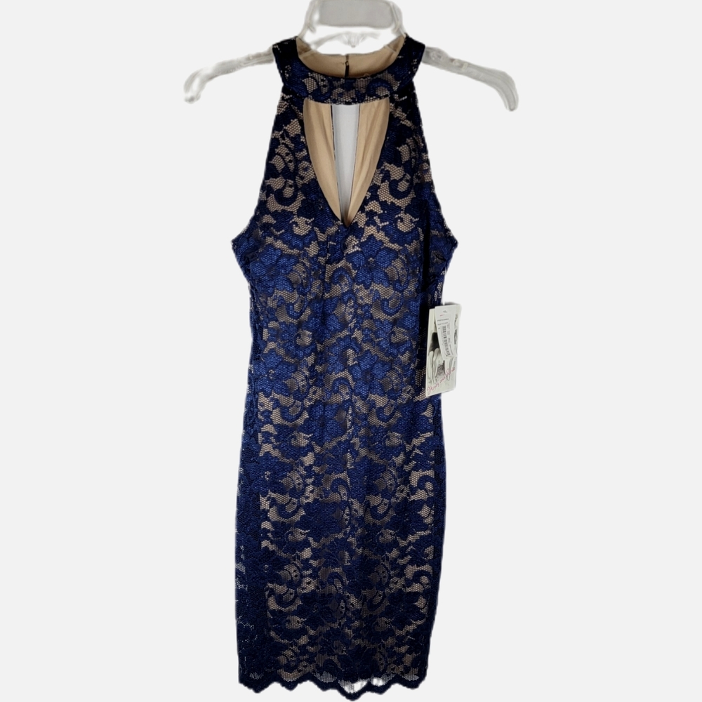 Honey and Rosie NWT Blue Nude Halter Bodycon Dress Small